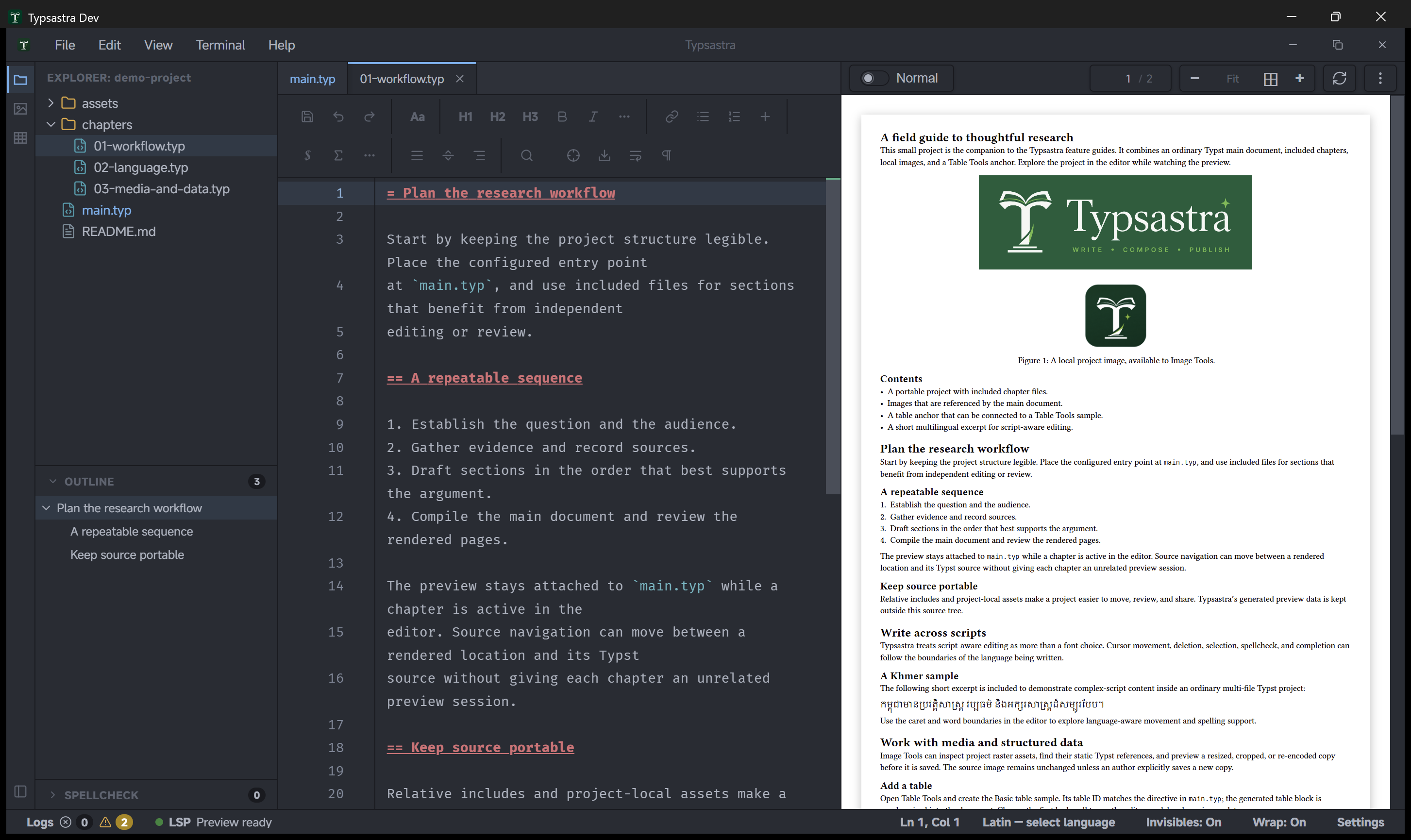 Explorer showing a multi-file Typst project